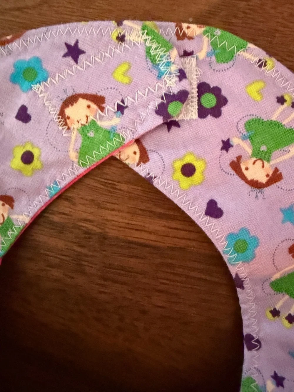 NEW Pink Patchwork Reversible Baby Girl Bib. Cats, Teddy Bears, Fairies Handmade